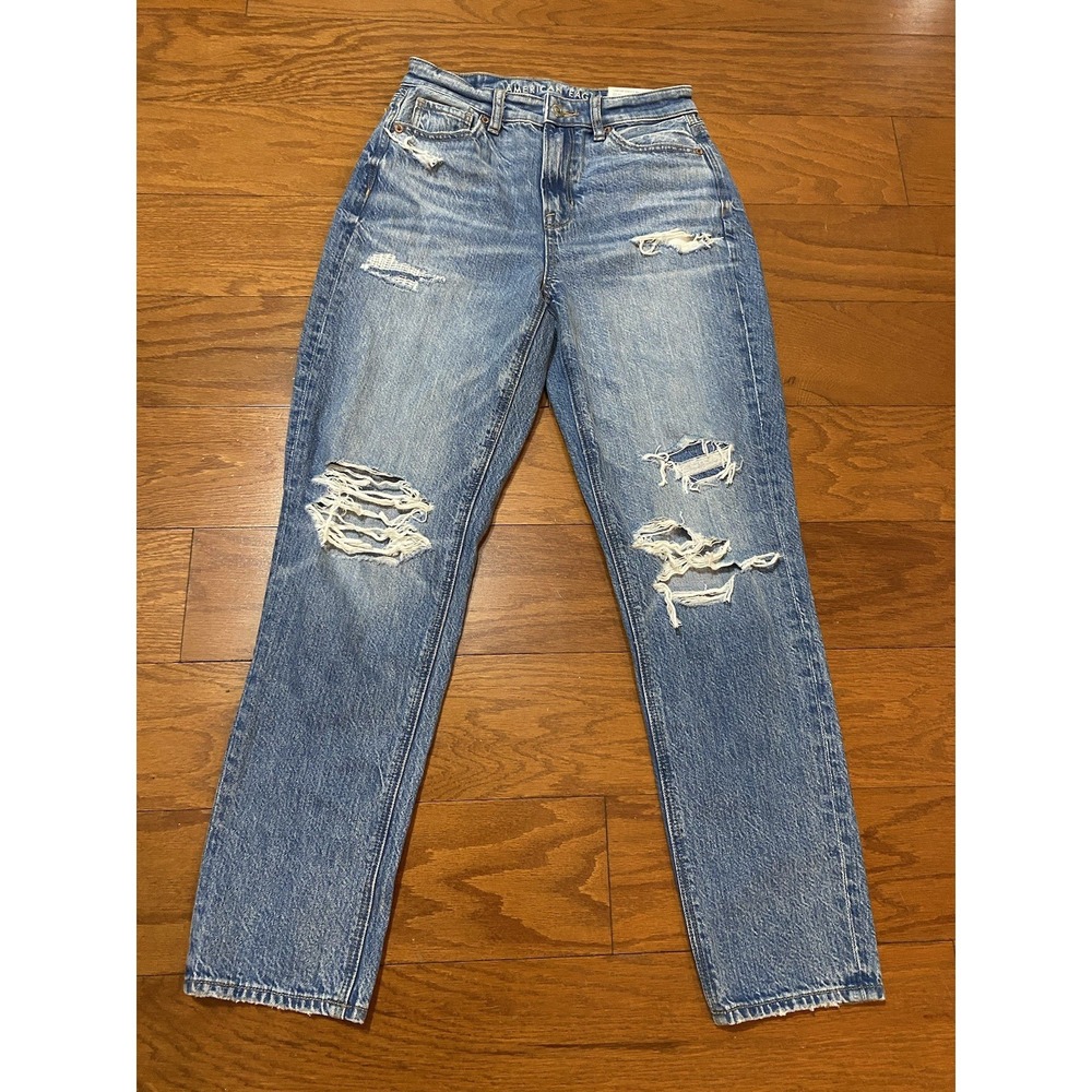 NWT American Eagle Stretch Reg High Rise Medium Wash Mom Jeans Sz 2 / 26 $60